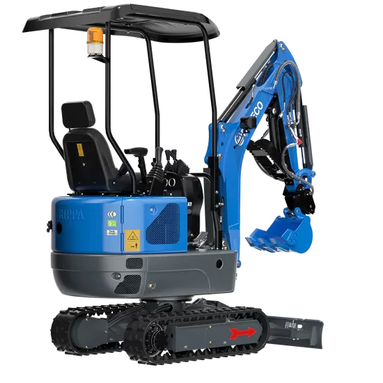 Minibagger R10 Eco 1 Zyl, Knickarm, Verstellfahrwerk, Joystick, mech. Schnellwechsler, 30cm Schaufel